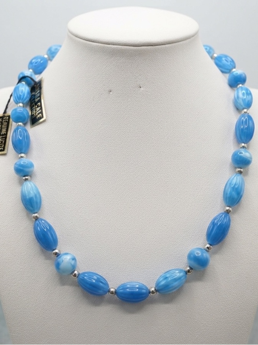 Vintage Ahbra Cale Collection Genuine Lucite Blue Marbled Beaded Necklace